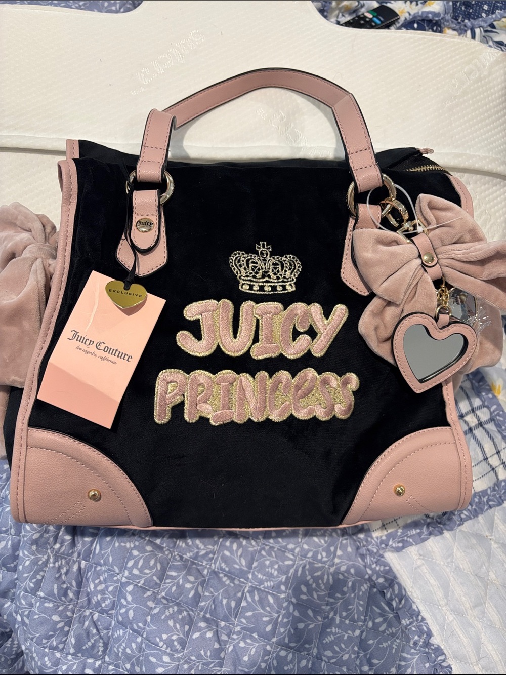 Juicy Couture Black & Pink 'Juicy Princess' Tote with Heart Charm